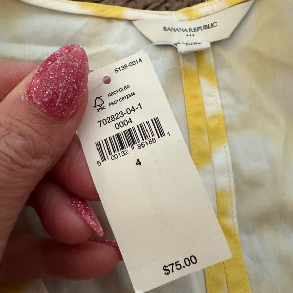 Banana Republic BUBBLE-SLEEVE SEAMED POPLIN TOP Blouse Puff Sleeve Yellow 4 $75 - Picture 6 of 9